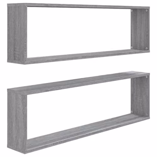 vidaXL Set of 2 Wall Mounted Cube Shelves in Grey Sonoma, W/D/H: 100 x 30 x 30 cm