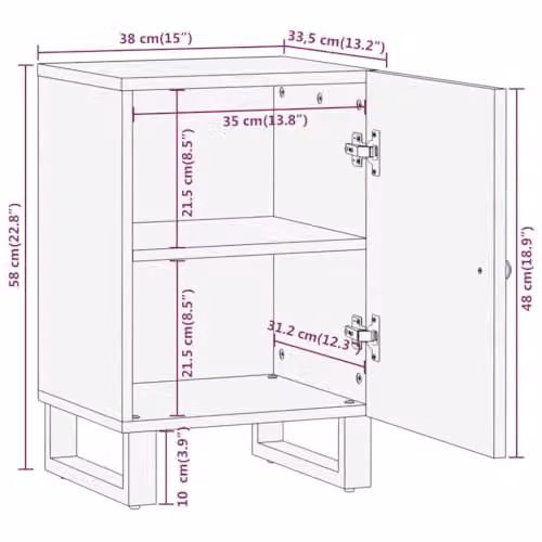 vidaXL Modern Mango Wood Bathroom Cabinet in Brown and Black, W/D/H: 38 x 33.5 x 58 cm – 3