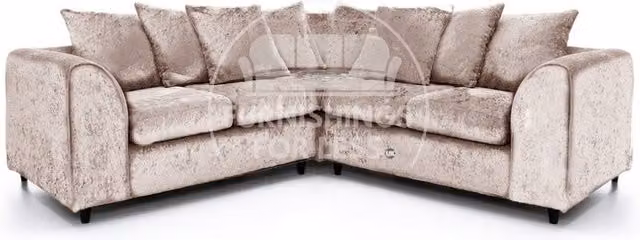 Furnishings For Less UK Crystal 5 Seater L-Shaped Corner Sofa in Beige Crushed Velvet Fabric with Scatter Back