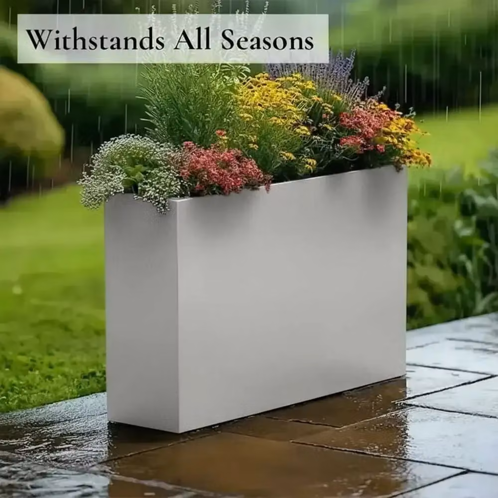 Woven Wood Silver Zinc Trough Planter, W: 80 cm, H: 60 cm, D: 25 cm – 5