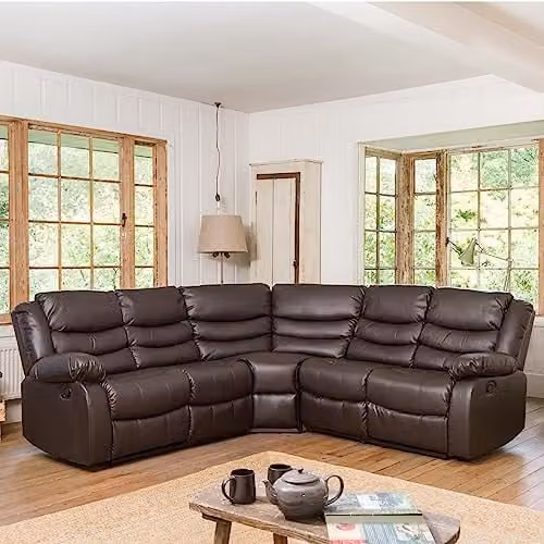 Artemis Home Brooklyn L-Shape Reclining Corner Sofa in Brown Synthetic Leather
