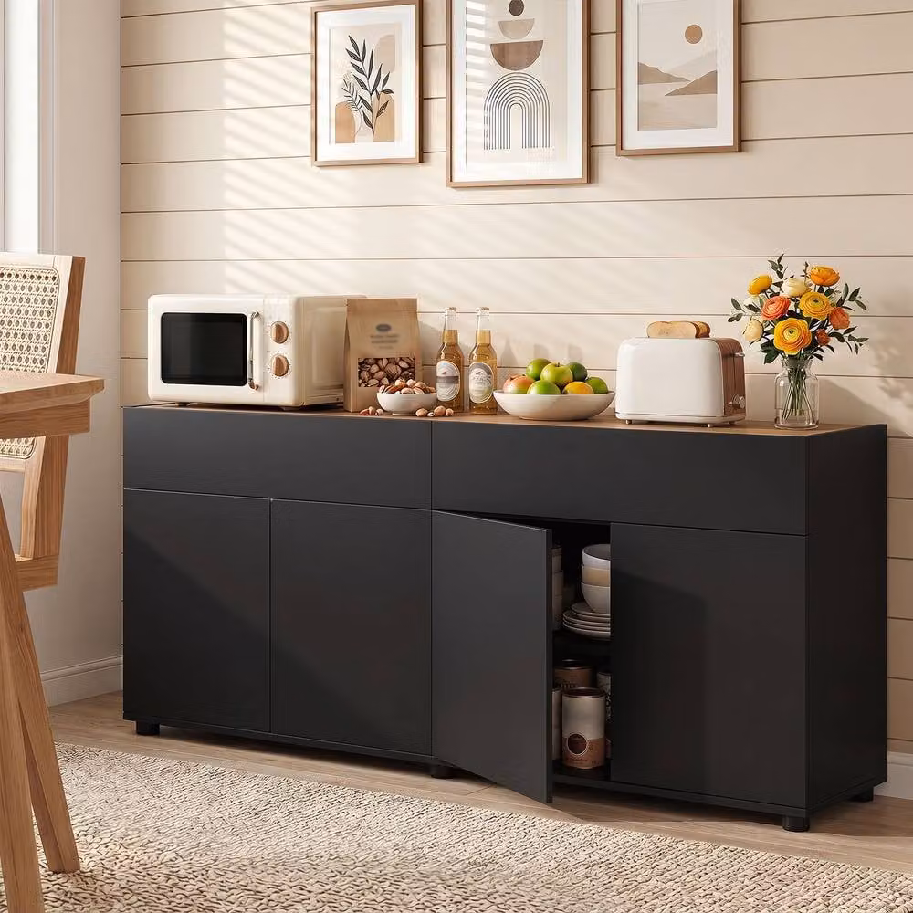 Costway Modern Wooden Sideboard Buffet Cabinet and Coffee Bar in Black – 3