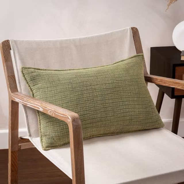 Yard Ribble Acid Wash Cotton Rectangular Cushion, Green, W/H: 60 x 40 cm – 3