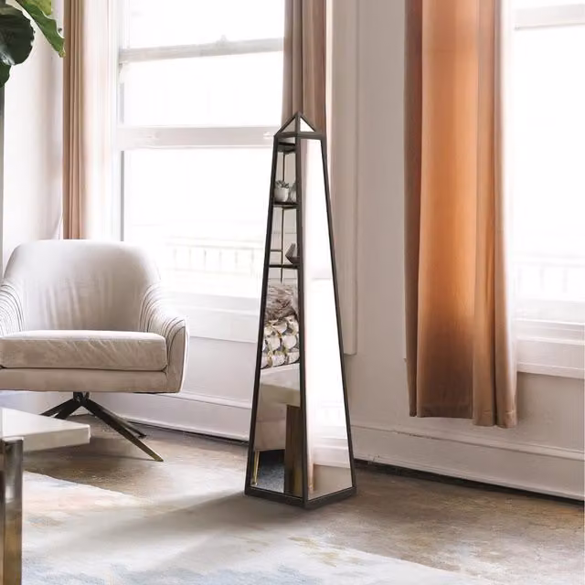 MirrorOutlet Obelisk Black Metal Edged Mirrored Ornament, Height: 120 cm