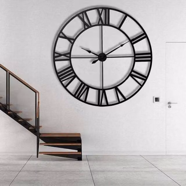 Kelvenix Black Round Outdoor Garden Wall Clock with Silent Quartz Movement and Roman Numerals, Diameter: 40 cm