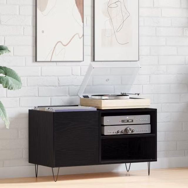 Berkfield Home Record Cabinet in Black Oak, W/D/H: 48 x 38 x 38 cm