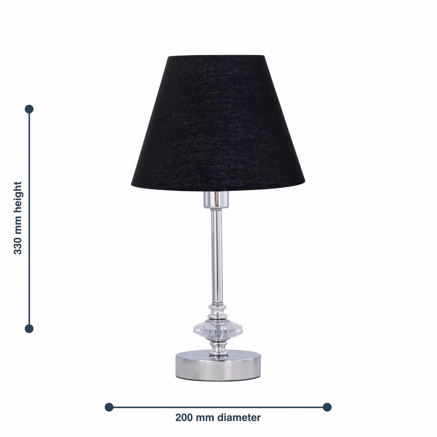 First Choice Lighting Chrome Jewelled Table Lamp with Black Fabric Cone Shade in Silver – 3