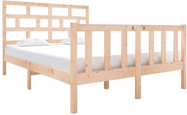 Berkfield Home Double Bed Frame in Solid Rustic Pine, Light Brown, W: 135 cm, L: 190 cm