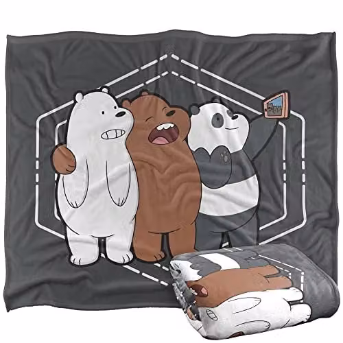 LOGOVISION We Bare Bears Selfie Silky Touch Super Soft Fleece Throw Blanket, White, W/D/H: 152 x 127 cm