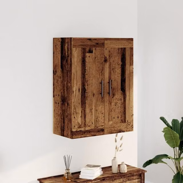 Berkfield Home Wall Mounted Rustic Cabinet in Brown Old Wood, W/D/H: 69.5 x 34 x 90 cm