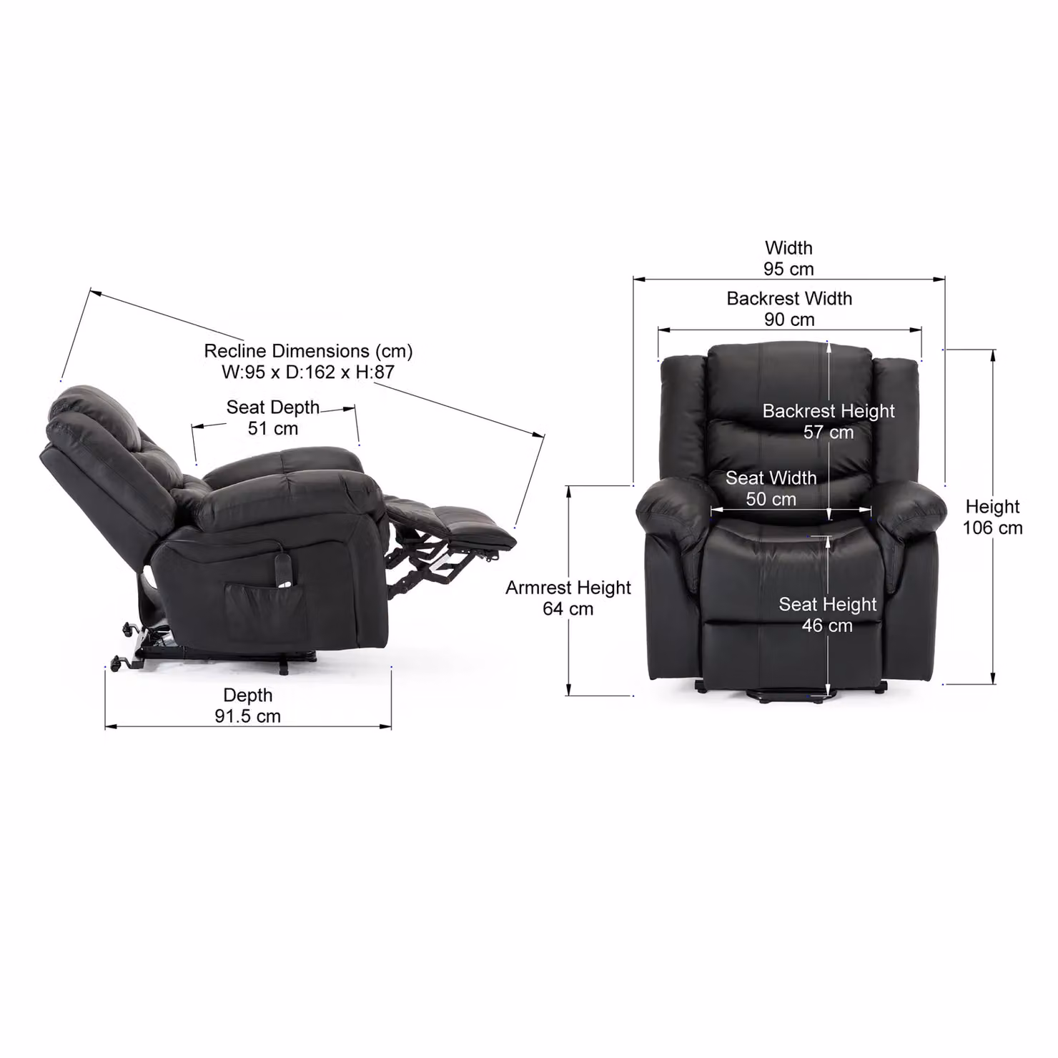 More4Homes Seattle Electric Single Motor Rise Recliner Chair in Black Bonded Leather – 5