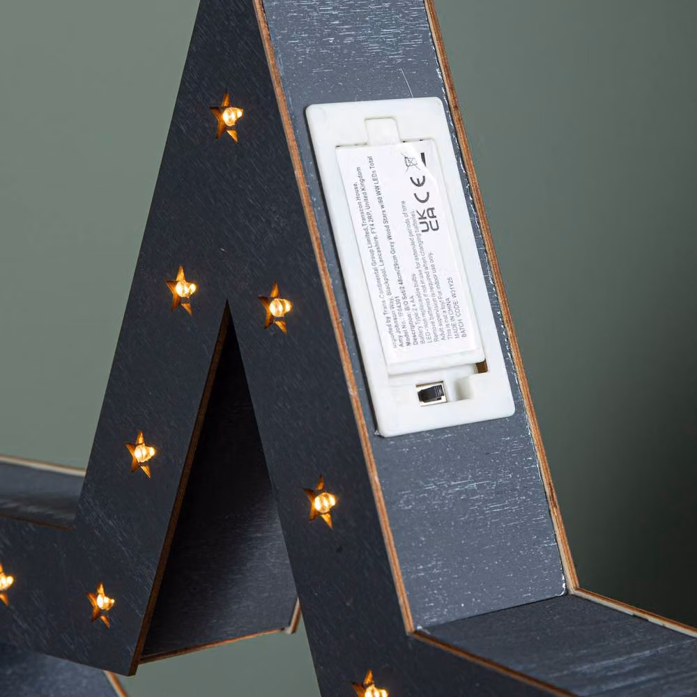 Samuel Alexander Set of 2 Battery Operated Wooden Christmas Stars with 60 Warm White LEDs in Grey – 3