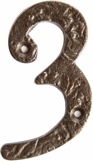 Hammer and Tongs Rustic Iron Number 3 Wall Numeral in Grey, Height: 7.5 cm – 5