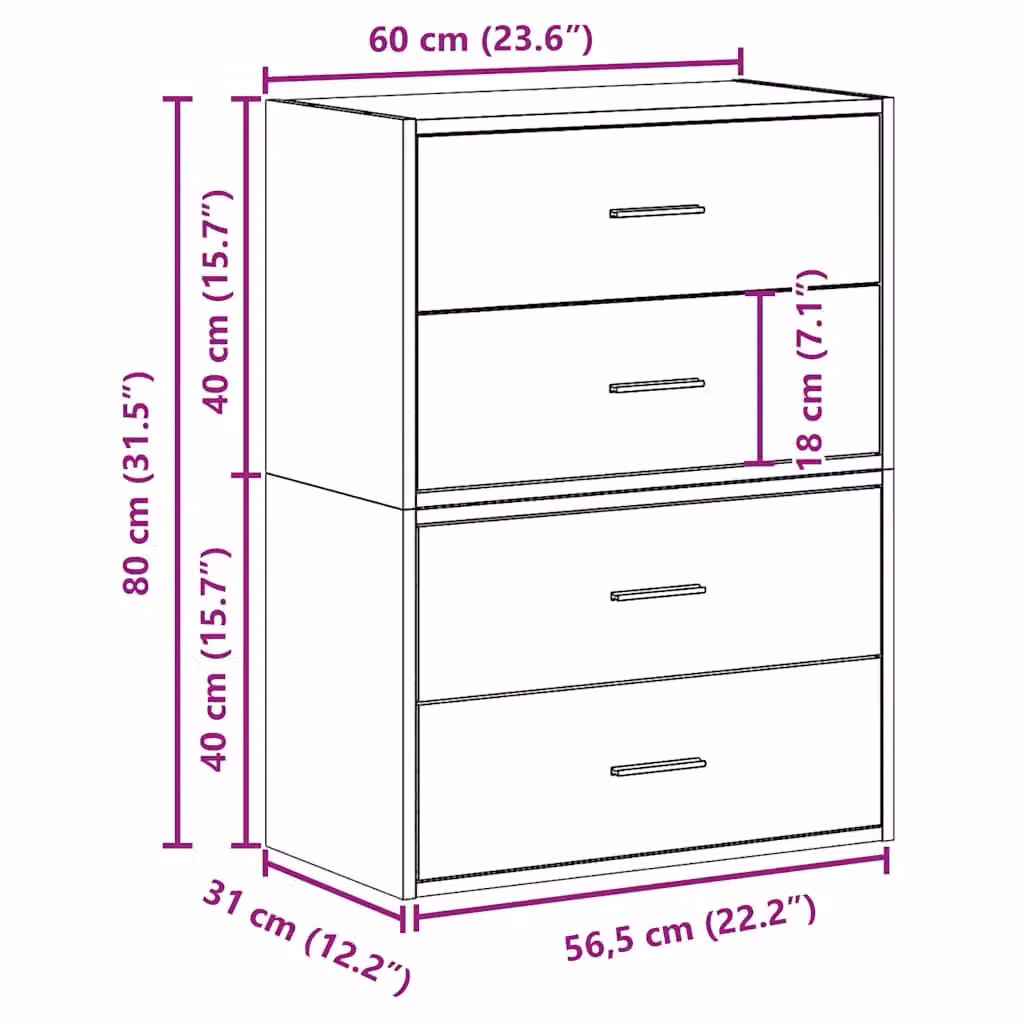 Berkfield Home Set of 2 Black Oak Cabinets with 2 Drawers, W/D/H: 60 x 31 x 40 cm – 6