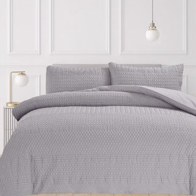 Velosso Grey 3D Embossed Allover Pattern Duvet Set and Pillowcase, W: 180 cm, L: 200 cm