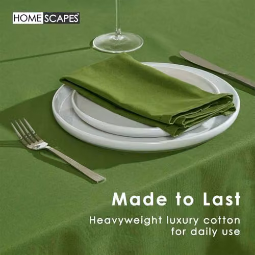 HOMESCAPES Plain Olive Green Cotton Rectangular Tablecloth, W: 137 cm, L: 178 cm – 3