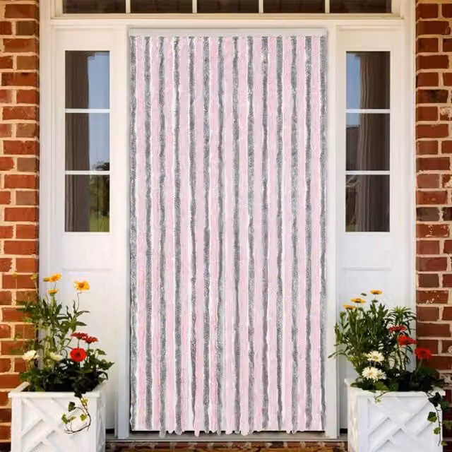 Berkfield Home Chenille Fly Curtain in Silver Grey and Pink, W/H: 118 x 220 cm