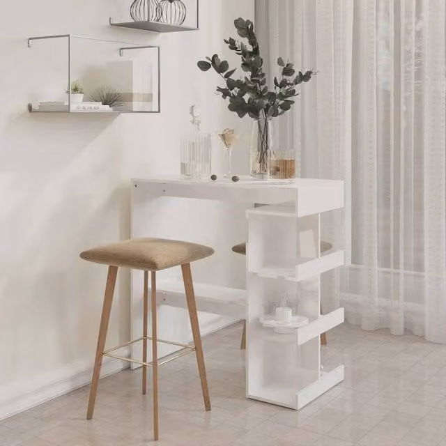 Berkfield Home Modern Bar Table with Storage Rack in High Gloss White, W: 100 cm, D: 50 cm, H: 101.5 cm – 1