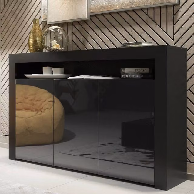 FORGEVIO Modern Black Wood TV Unit Cabinet Stand