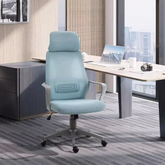 Chilli Seating Brent Blue Fabric Executive Swivel Office Chair with Headrest and Armrests