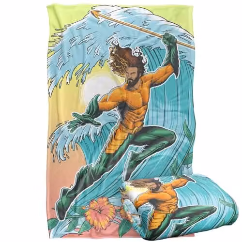 Warner Bros. Aquaman and the Lost Kingdom Waves Silky Touch Super Soft Fleece Throw Blanket, Multicolour, W/D/H: 91 x 147 cm – 1