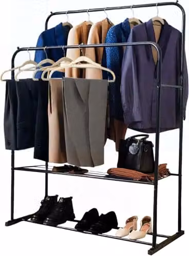 House Of Home Heavy Duty Double Metal Clothes Rail with Shoe Rack in Matt Black, W/D/H: 153 x 110 x 50 cm – 2