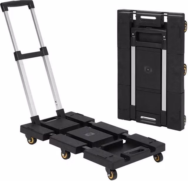 VOGREX Foldable Hand Truck with Plastic Base and Adjustable Handle in Black