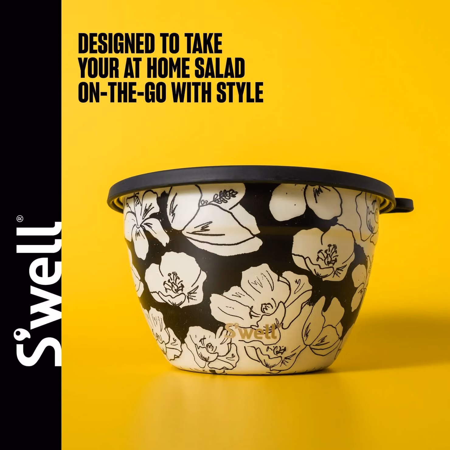 S'well Charcoal Bloom Stainless Steel Salad Bowl Kit, 1.9 l, Black and Transparent – 5