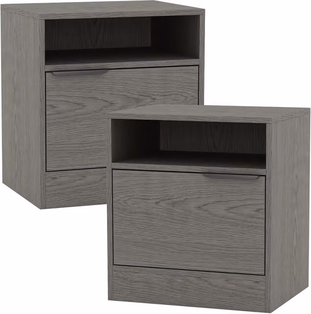 URBNLIVING 1-Door Bedside Table Cabinet Nightstand in Cedar Grey Oak Finish