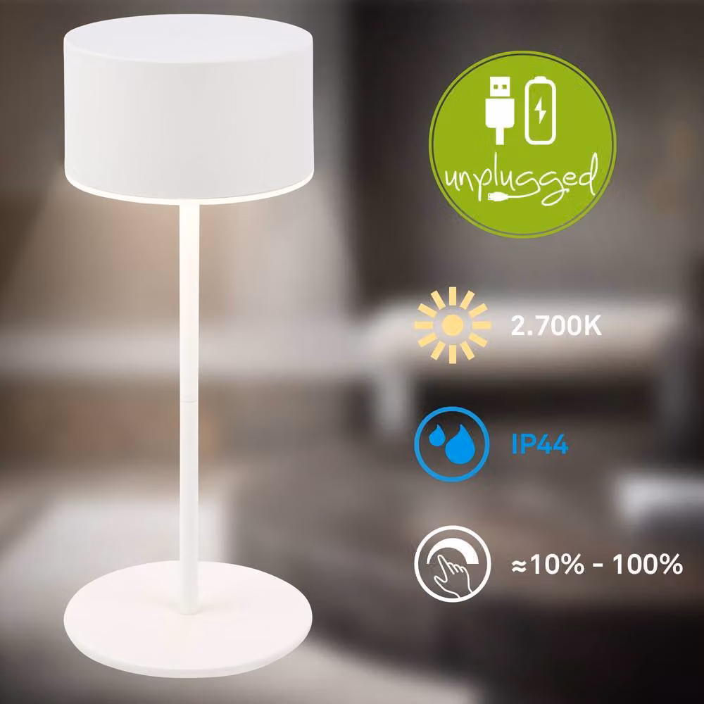 Briloner White Rechargeable LED Table Lamp with Touch Dimmer, IP44, W/D/H: 8 x 8 x 19 cm – 2