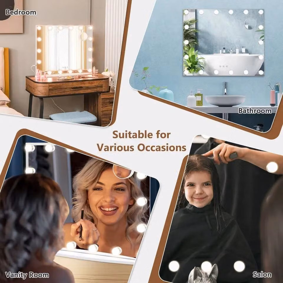 Costway 2 in 1 Tabletop and Wall Mounted Makeup Vanity Mirror with 18 Dimmable LED Lights in White – 4