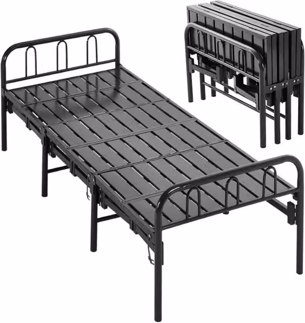 Kelvenix Heavy Duty Folding Single Metal Bed Frame, Black, W: 80 cm, L: 190 cm – 1