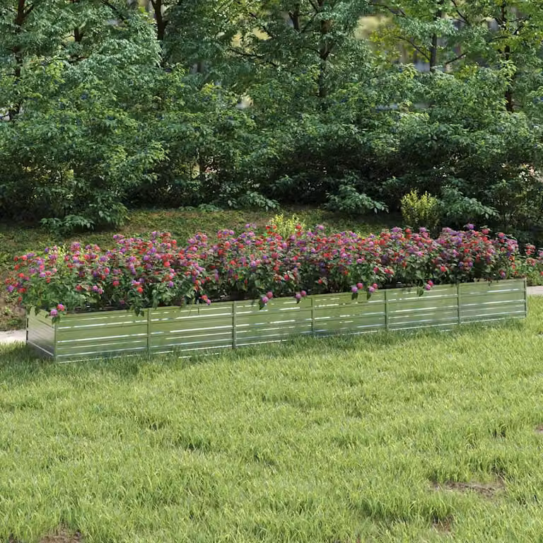 Berkfield Home Garden Raised Bed in Silver Galvanised Steel, W: 480 cm, D: 80 cm, H: 45 cm