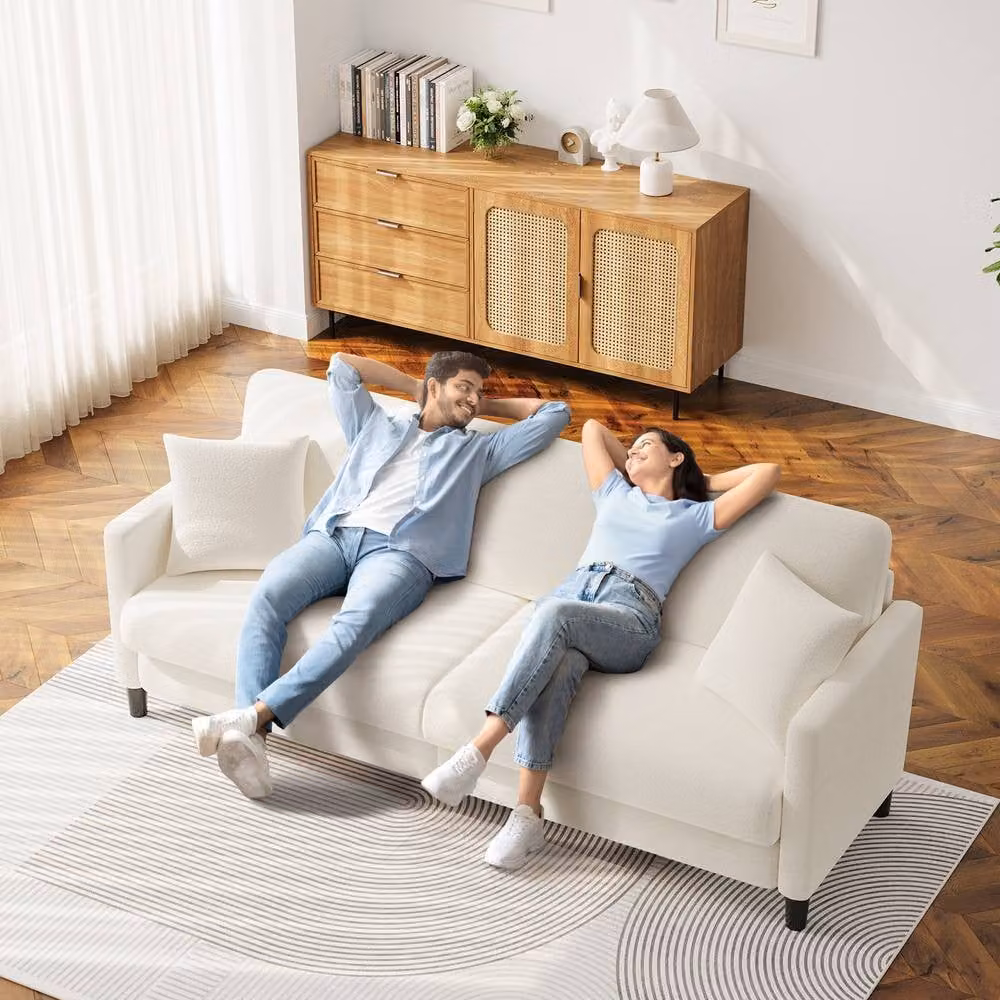 Dprodo Modern 3-Seater Teddy Sofa in Beige Boucle Fabric – 2