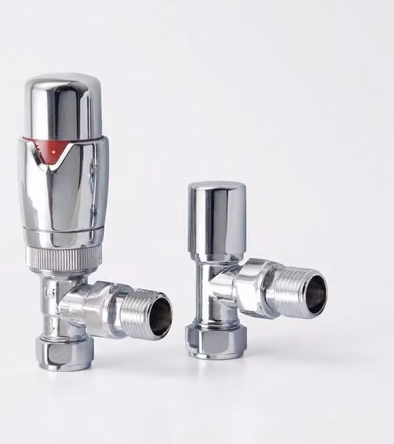 Nes Home Designer Angled Radiator Valves in Chrome, W/D/H: 29.2 x 29.7 cm