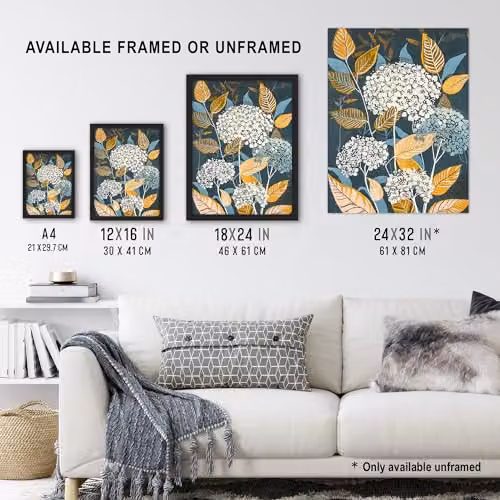 Artery8 Blue Hydrangea Flowers Floral Bouquet Wall Art Paper Poster Print, 46 x 61 cm – 3
