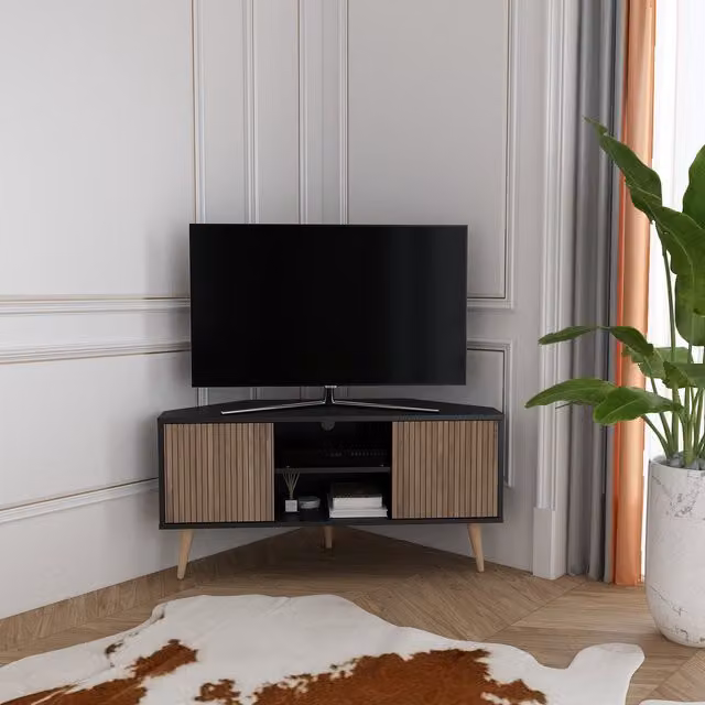 Decorotika Minimalist Black and Bronze TV Unit with Cable Management