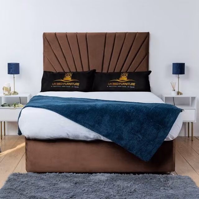 UK Bed Furniture Sunrise Divan Bed Base with 26 Inch Headboard in Brown, Single, W/D/H: 90 x 190 cm