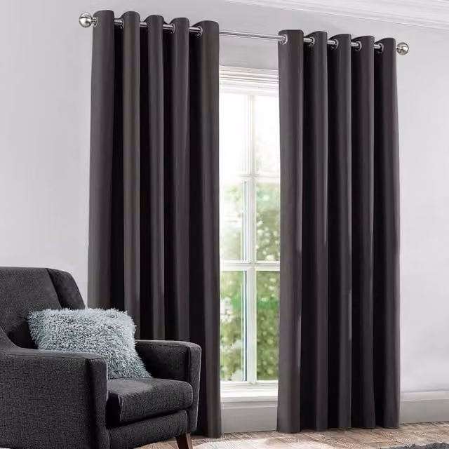 Velosso Kassidy Blackout Eyelet Curtains in Anthracite Grey, Width: 168 cm, Drop: 229 cm – 1