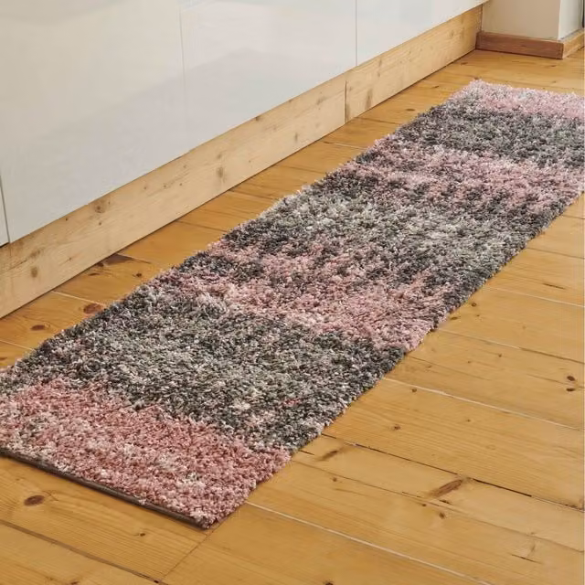 The Rug House Scandi Abstract Shaggy Area Rug in Pink and Grey, W: 230 cm, D: 60 cm