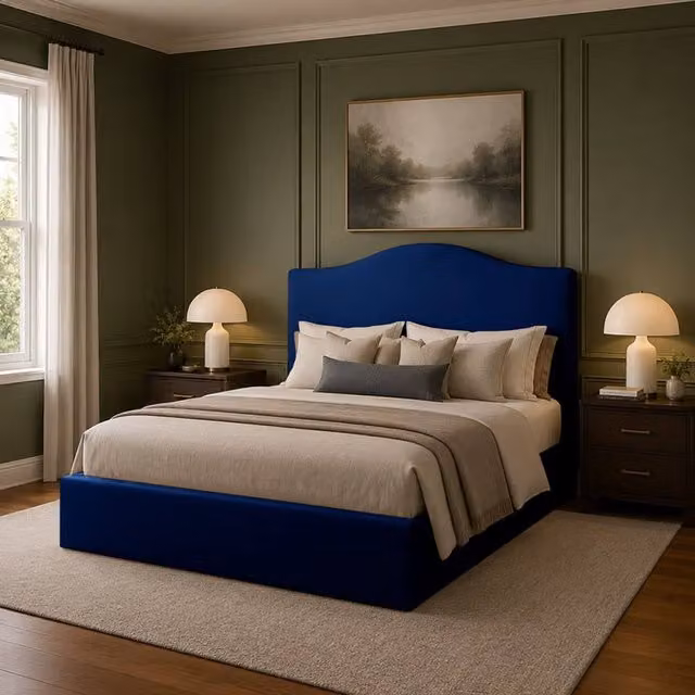 Desire Deco Brooklyn Upholstered Plush Velvet Bed Frame in Blue, Super King (200 x 200 cm)