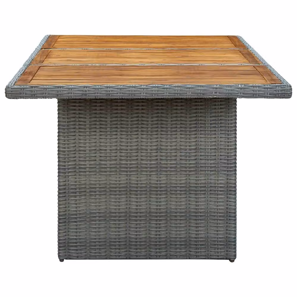 Berkfield Home Round Garden Table in Light Grey Poly Rattan and Solid Acacia Wood – 2
