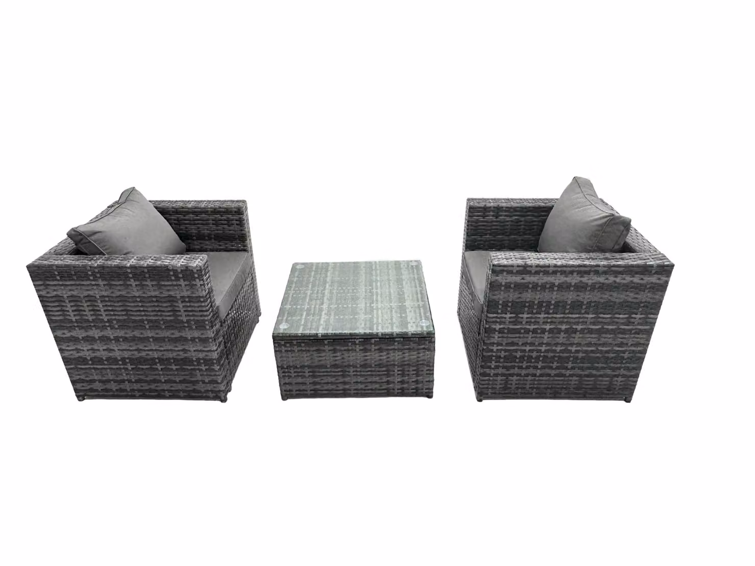 Fimous Rattan Garden Furniture Set with Lounge Armchairs and Outdoor Coffee Table in Grey – 3