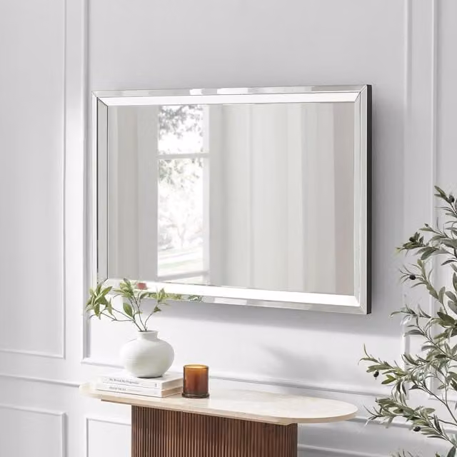 FurnitureboxUK Roux Long Rectangle Art Deco Wall Mirror, Silver, W: 120 cm, H: 80 cm
