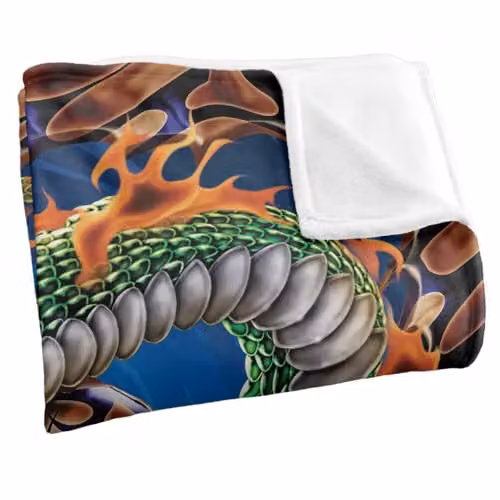 JQ Licensing James Piazza Flaming Snake Skull Super Soft Fleece Throw Blanket in White, W/D/H: 152 x 127 cm – 2