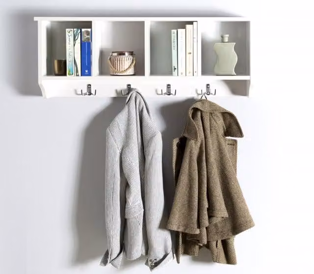 GFW Kempton Wall Rack with Distributed Point Hooks in White and Grey Matt