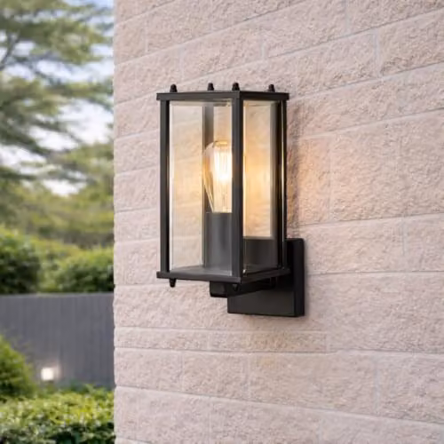 CGC Lighting Black Outdoor Wall Lantern with Transparent Bevelled Glass, IP44 Waterproof, Up Light Direction – 3