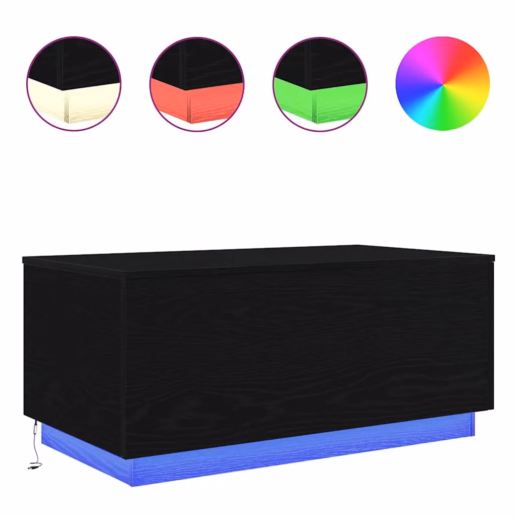 Berkfield Home Modern Black Oak Coffee Table with LED Lights W/D/H: 90 x 50 x 40 cm – 3