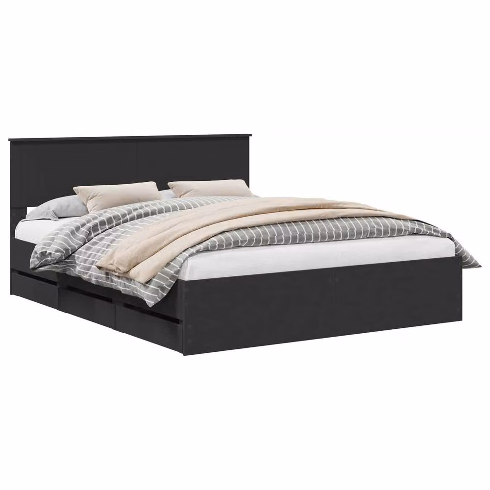 Berkfield Home Modern Bed Frame with Drawers in Black, Engineered Wood, W/D/H: 160 x 200 cm – 2