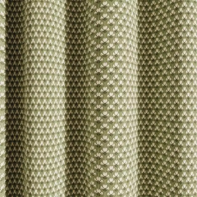 Ted Baker Green and Silver Palm Geo Graphic Cotton Eyelet Curtains W: 137.16 cm, H: 228.6 cm
